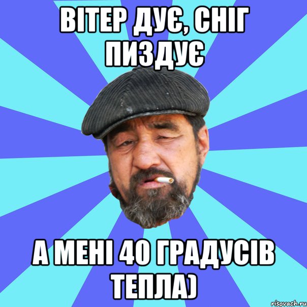 вітер дує, сніг пиздує а мені 40 градусів тепла), Мем Бомж флософ