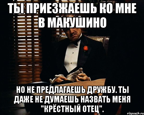 ты приезжаешь ко мне в макушино но не предлагаешь дружбу. ты даже не думаешь назвать меня "крёстный отец"., Мем Дон Вито Корлеоне