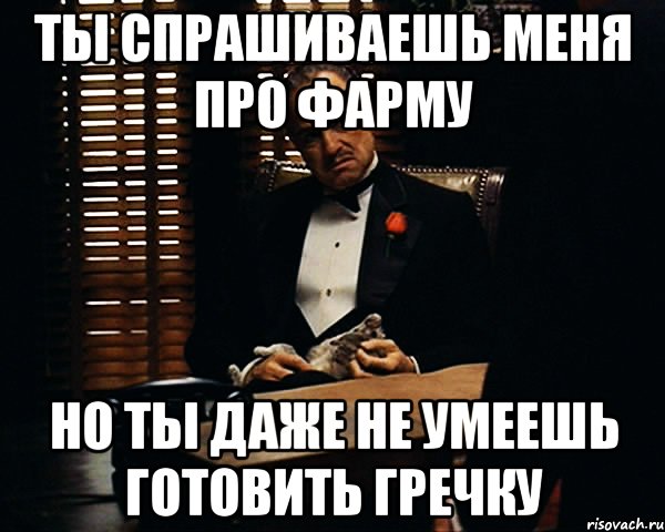 ты спрашиваешь меня про фарму но ты даже не умеешь готовить гречку, Мем Дон Вито Корлеоне