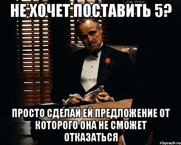 не хочет поставить 5? просто сделай ей предложение от которого она не сможет отказаться, Мем Дон Вито Корлеоне