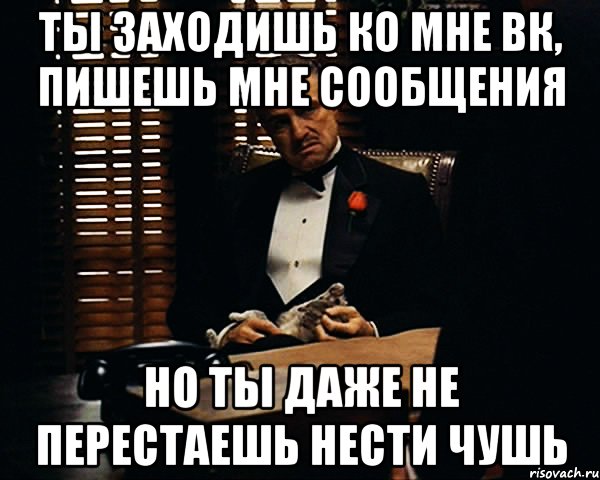 ты заходишь ко мне вк, пишешь мне сообщения но ты даже не перестаешь нести чушь, Мем Дон Вито Корлеоне