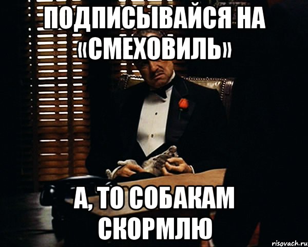 подписывайся на «смеховиль» а, то собакам скормлю, Мем Дон Вито Корлеоне