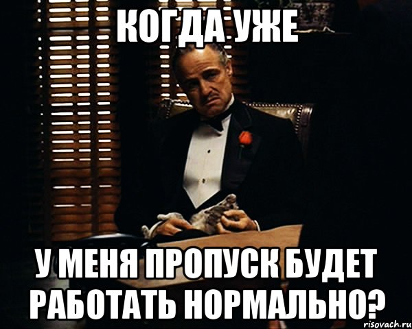 когда уже у меня пропуск будет работать нормально?, Мем Дон Вито Корлеоне