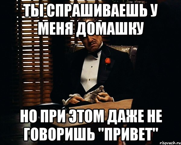 ты спрашиваешь у меня домашку но при этом даже не говоришь "привет", Мем Дон Вито Корлеоне