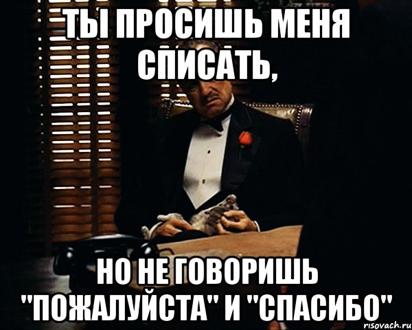 ты просишь меня списать, но не говоришь "пожалуйста" и "спасибо", Мем Дон Вито Корлеоне