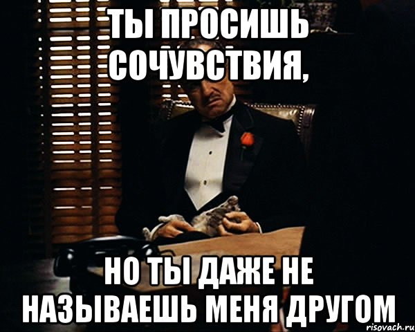 ты просишь сочувствия, но ты даже не называешь меня другом, Мем Дон Вито Корлеоне