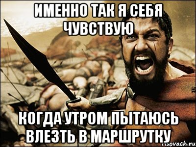 именно так я себя чувствую когда утром пытаюсь влезть в маршрутку, Мем Это Спарта