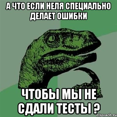 а что если неля специально делает ошибки чтобы мы не сдали тесты ?, Мем Филосораптор