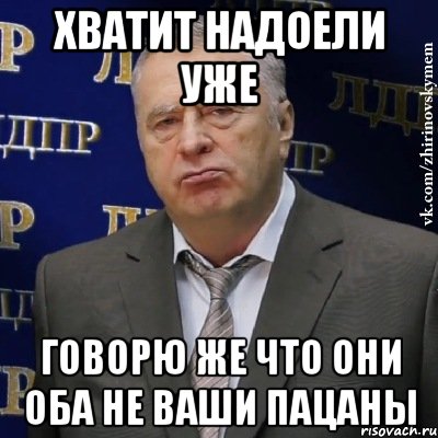 хватит надоели уже говорю же что они оба не ваши пацаны, Мем Хватит это терпеть (Жириновский)