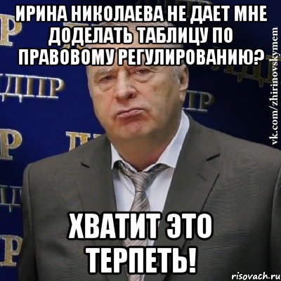 ирина николаева не дает мне доделать таблицу по правовому регулированию? хватит это терпеть!, Мем Хватит это терпеть (Жириновский)