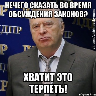 нечего сказать во время обсуждения законов? хватит это терпеть!, Мем Хватит это терпеть (Жириновский)