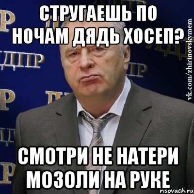 стругаешь по ночам дядь хосеп? смотри не натери мозоли на руке, Мем Хватит это терпеть (Жириновский)