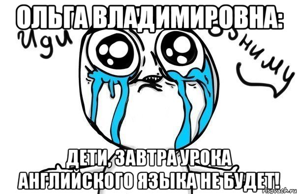 ольга владимировна: дети, завтра урока английского языка не будет!, Мем Иди обниму