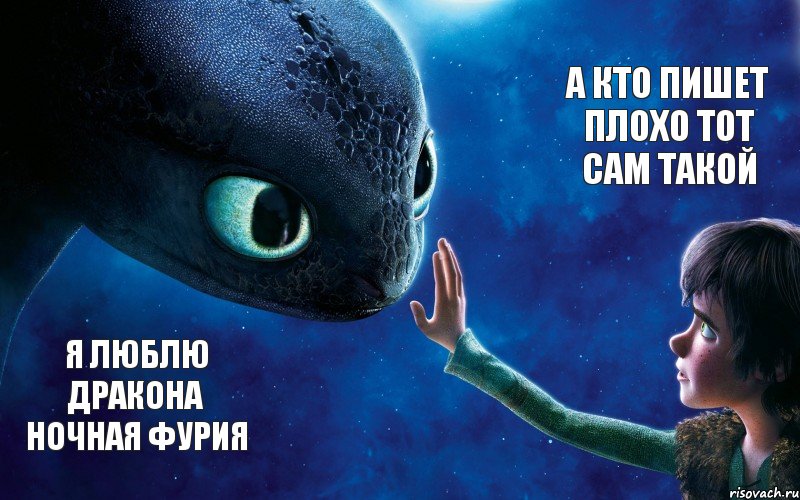 я люблю дракона ночная фурия а кто пишет плохо тот сам такой