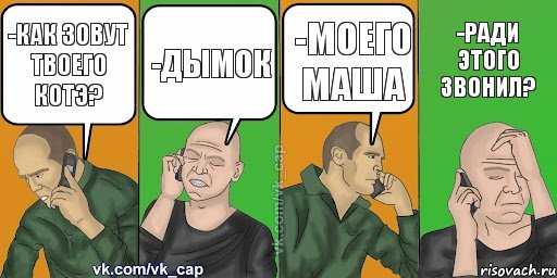 -КАк зовут твоего котэ? -дымок -моего маша -ради этого звонил?, Комикс С кэпом (разговор по телефону)