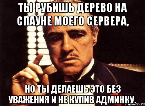 ты рубишь дерево на спауне моего сервера, но ты делаешь это без уважения и не купив админку., Мем крестный отец