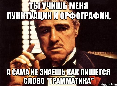 ты учишь меня пунктуации и орфографии, а сама не знаешь как пишется слово "грамматика", Мем крестный отец