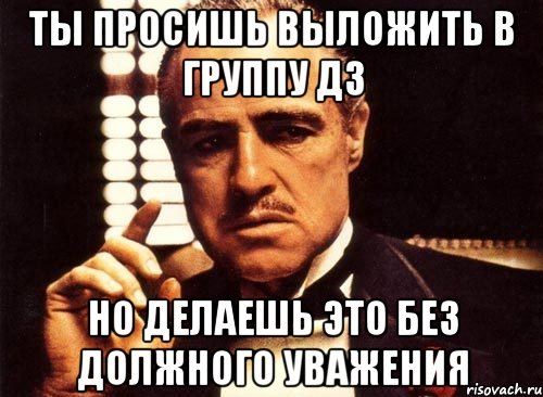 ты просишь выложить в группу дз но делаешь это без должного уважения, Мем крестный отец