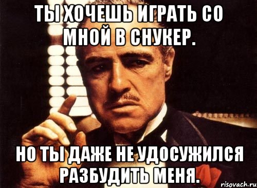 ты хочешь играть со мной в снукер. но ты даже не удосужился разбудить меня., Мем крестный отец