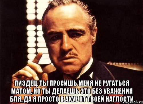  пиздец, ты просишь меня не ругаться матом, но ты делаешь это без уважения бля, да я просто в ахуе от твоей наглости, Мем крестный отец