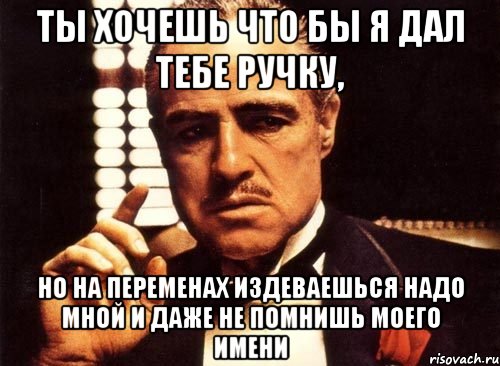 ты хочешь что бы я дал тебе ручку, но на переменах издеваешься надо мной и даже не помнишь моего имени, Мем крестный отец