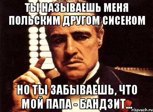 ты называешь меня польским другом сисеком но ты забываешь, что мой папа - бандзит..., Мем крестный отец