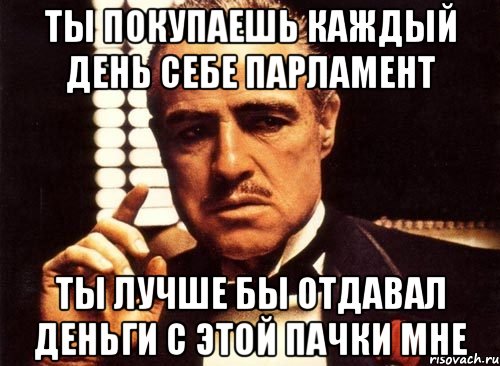 ты покупаешь каждый день себе парламент ты лучше бы отдавал деньги с этой пачки мне, Мем крестный отец