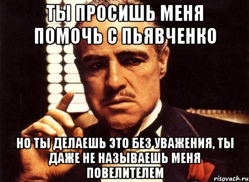 ты просишь меня помочь с пьявченко но ты делаешь это без уважения, ты даже не называешь меня повелителем, Мем крестный отец