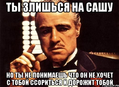 ты злишься на сашу но ты не понимаешь что он не хочет с тобой ссориться и дорожит тобой, Мем крестный отец