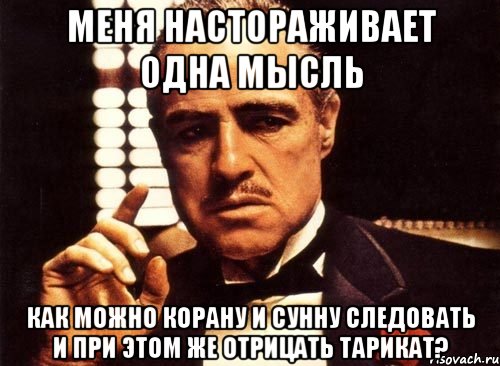 меня настораживает одна мысль как можно корану и сунну следовать и при этом же отрицать тарикат?, Мем крестный отец