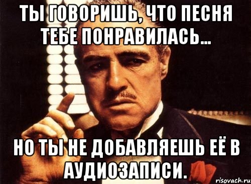 ты говоришь, что песня тебе понравилась... но ты не добавляешь её в аудиозаписи., Мем крестный отец