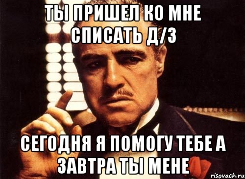 ты пришел ко мне списать д/з сегодня я помогу тебе а завтра ты мене, Мем крестный отец