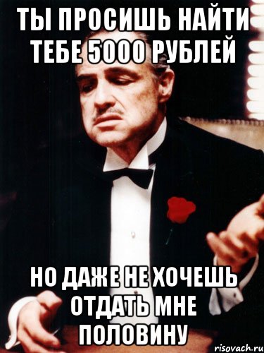 ты просишь найти тебе 5000 рублей но даже не хочешь отдать мне половину, Мем ты делаешь это без уважения