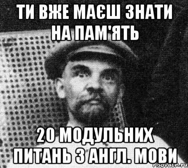 ти вже маєш знати на пам'ять 20 модульних питань з англ. мови, Мем   Ленин удивлен