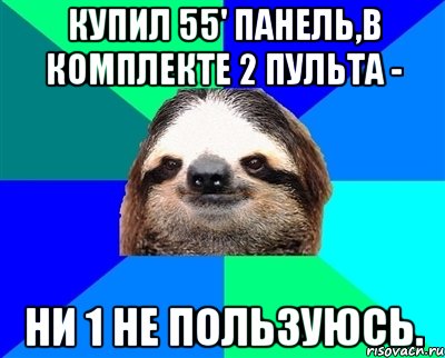 купил 55' панель,в комплекте 2 пульта - ни 1 не пользуюсь., Мем Ленивец