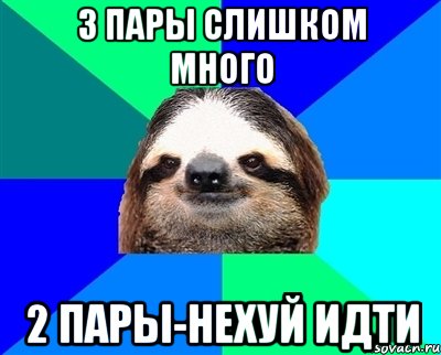 3 пары слишком много 2 пары-нехуй идти, Мем Ленивец