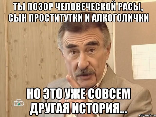 ты позор человеческой расы, сын проститутки и алкоголички но это уже совсем другая история..., Мем Каневский (Но это уже совсем другая история)