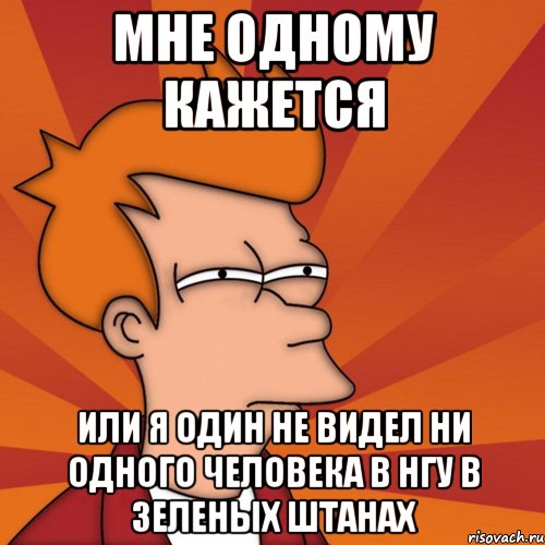 мне одному кажется или я один не видел ни одного человека в нгу в зеленых штанах, Мем Мне кажется или (Фрай Футурама)