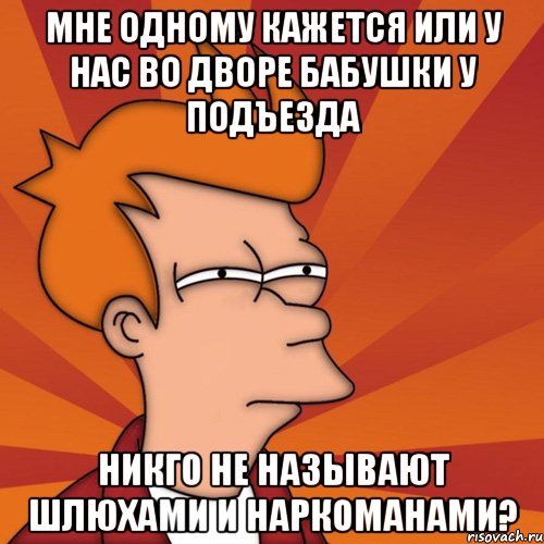 мне одному кажется или у нас во дворе бабушки у подъезда никго не называют шлюхами и наркоманами?, Мем Мне кажется или (Фрай Футурама)