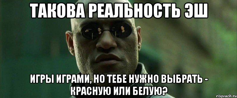 такова реальность эш игры играми, но тебе нужно выбрать - красную или белую?, Мем  морфеус