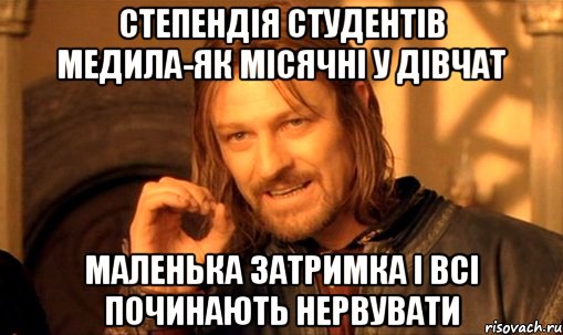 степендія студентів медила-як місячні у дівчат маленька затримка і всі починають нервувати, Мем Нельзя просто так взять и (Боромир мем)