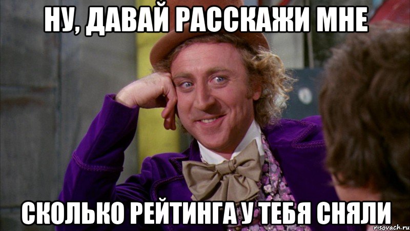 ну, давай расскажи мне сколько рейтинга у тебя сняли, Мем Ну давай расскажи (Вилли Вонка)