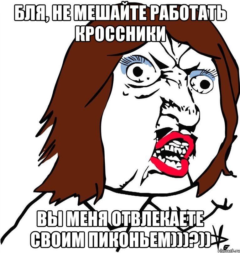 бля, не мешайте работать кроссники вы меня отвлекаете своим пиконьем)))?)), Мем Ну почему (девушка)