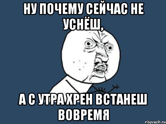 ну почему сейчас не уснёш, а с утра хрен встанеш вовремя, Мем Ну почему