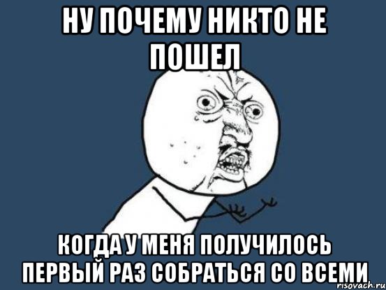 ну почему никто не пошел когда у меня получилось первый раз собраться со всеми, Мем Ну почему