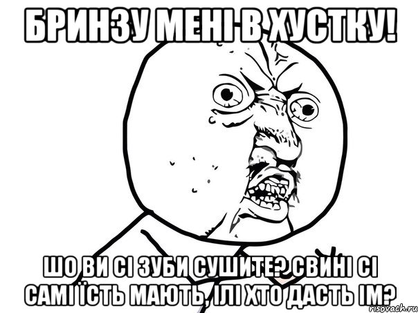 бринзу мені в хустку! шо ви сі зуби сушите? свині сі самі їсть мають, ілі хто дасть ім?, Мем Ну почему (белый фон)