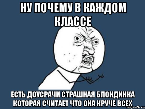 ну почему в каждом классе есть доусрачи страшная блондинка которая считает что она круче всех, Мем Ну почему