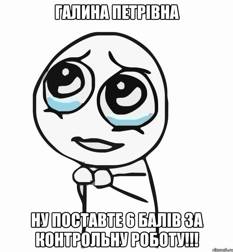 галина петрівна ну поставте 6 балів за контрольну роботу!!!, Мем  ну пожалуйста (please)