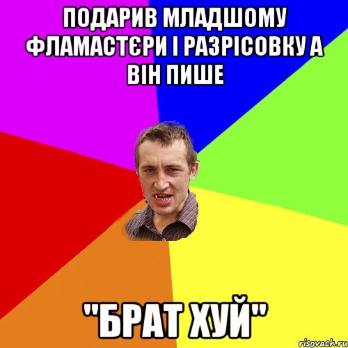 подарив младшому фламастєри і разрісовку а він пише "брат хуй", Мем Чоткий паца