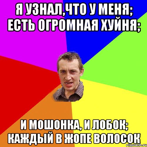 я узнал,что у меня; есть огромная хуйня; и мошонка, и лобок; каждый в жопе волосок, Мем Чоткий паца